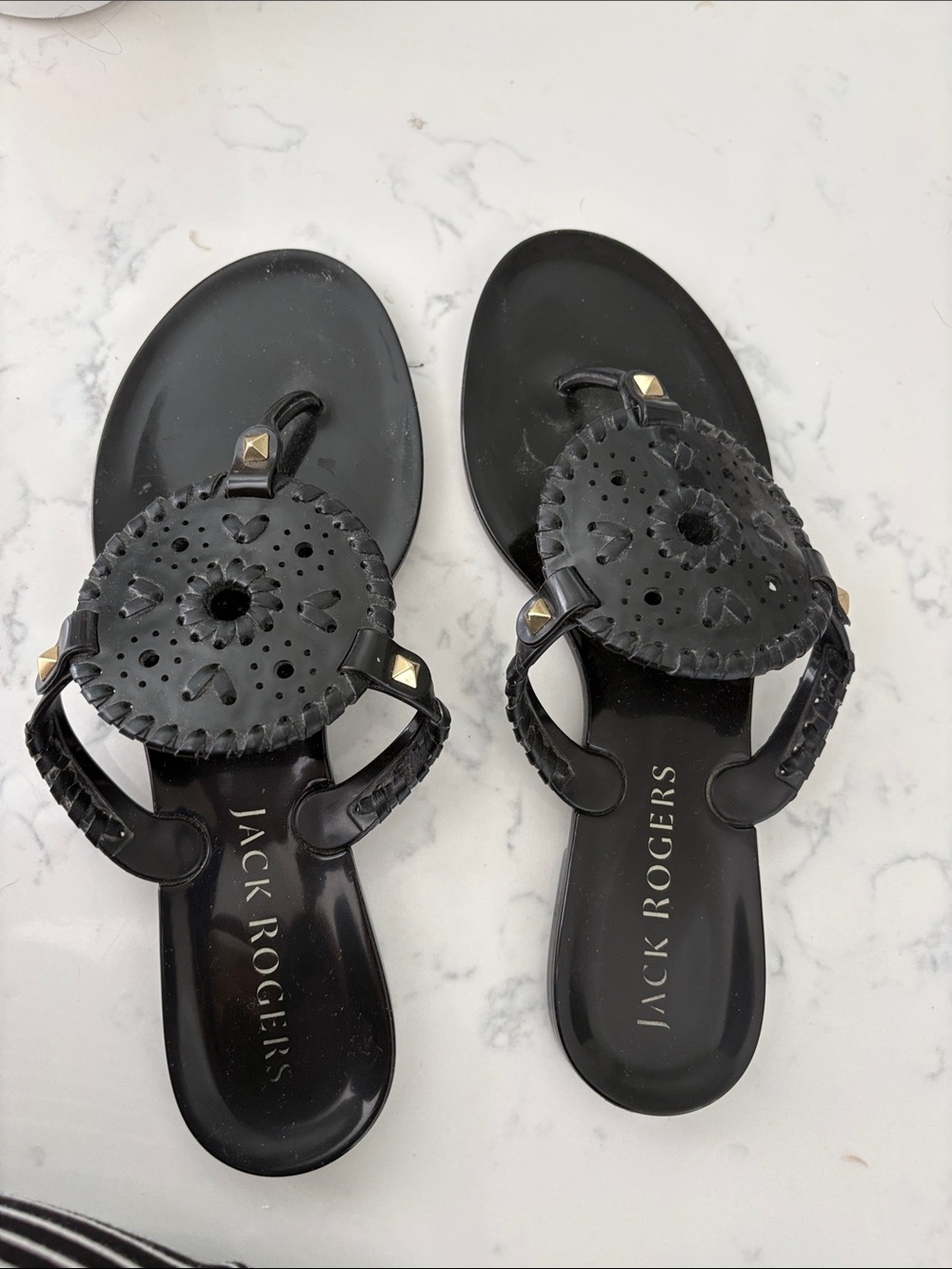 Jack Rogers Black Braided Circle Medallion Sandals